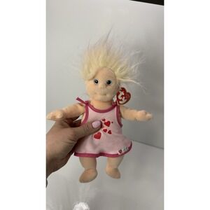Ty Beanie Kids SWEETIE Plush 10" Doll W/ Pink Hearts Dress Blonde Hair Blue Eyes